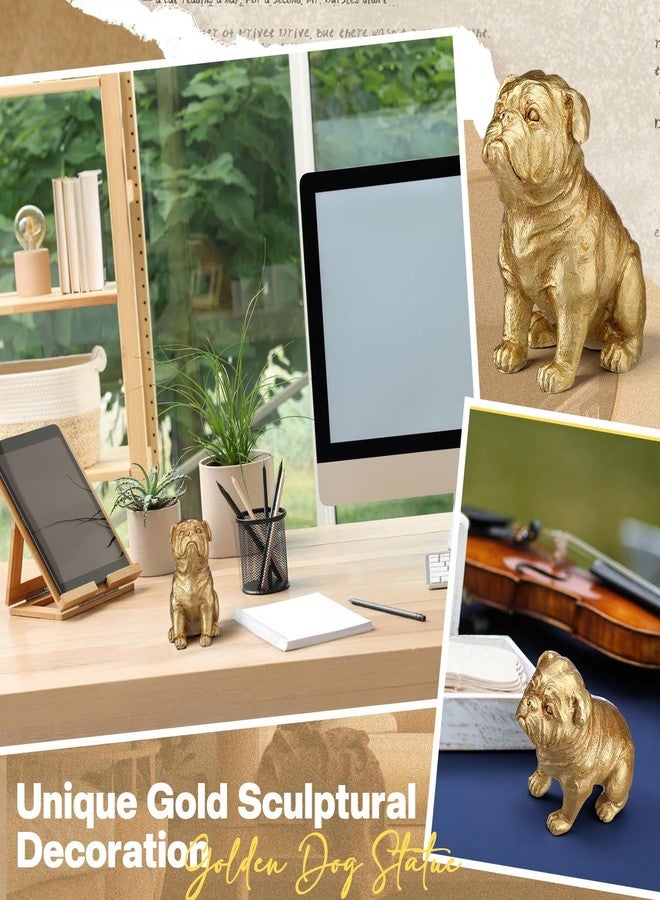 BrightRow Gold Bulldog Statue, 4.3'' Bulldog Figurine Mini Resin Dog Statue Home Decor for Room, Office, Desktop, Bookshelf, Desktop - Image 3